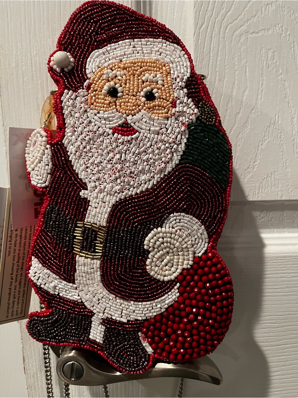 Beaded Santa Holiday Bag - Red and White